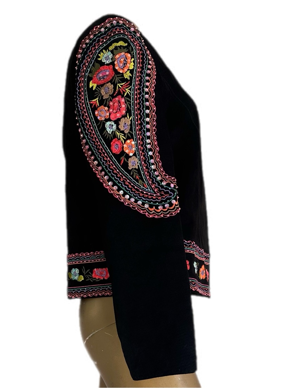 Y2K Vintage Scully Black Suede Leather Jacket Floral/Paisley Embroidered size L - Picture 2 of 14